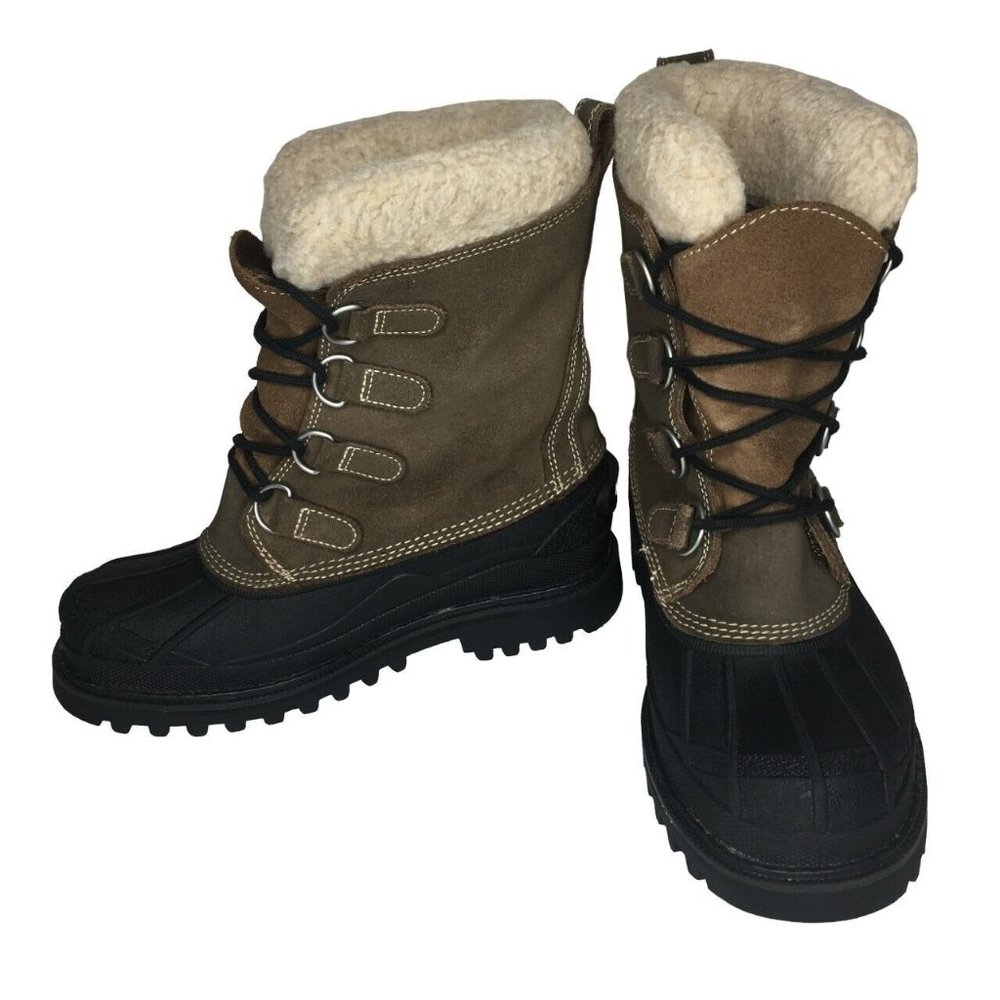 LL BEAN Women's Size 8M Duck Boots Suede Sherpa Liner Lace Up Waterproof Snow
